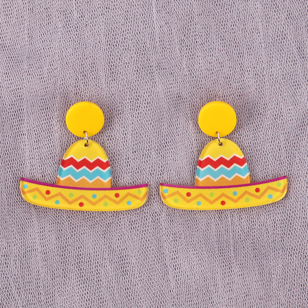 Wholesale Mexican Sombrero Rainbow Color Acrylic Earrings